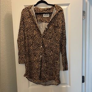 The Cat’s Pajamas Leopard Print Button-Up pajama Shirt